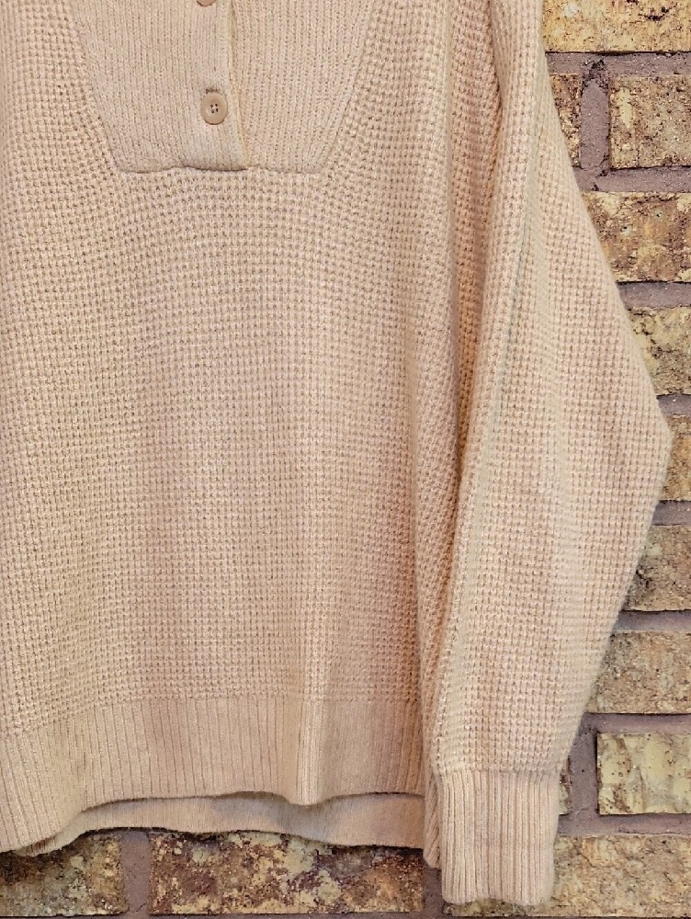 Aerie Oversized Waffle Knit Collared Sweater Beige Cozy Lounge Size Small NEW - Picture 5 of 11